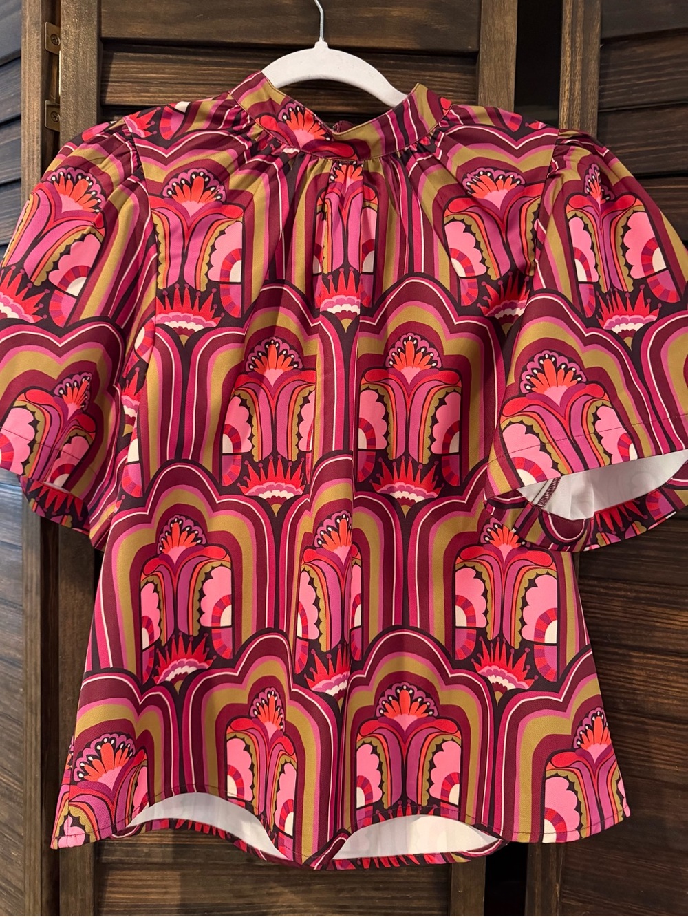 CROSBY by Mollie Burch Pink Multi Retro Arch Print Blouse